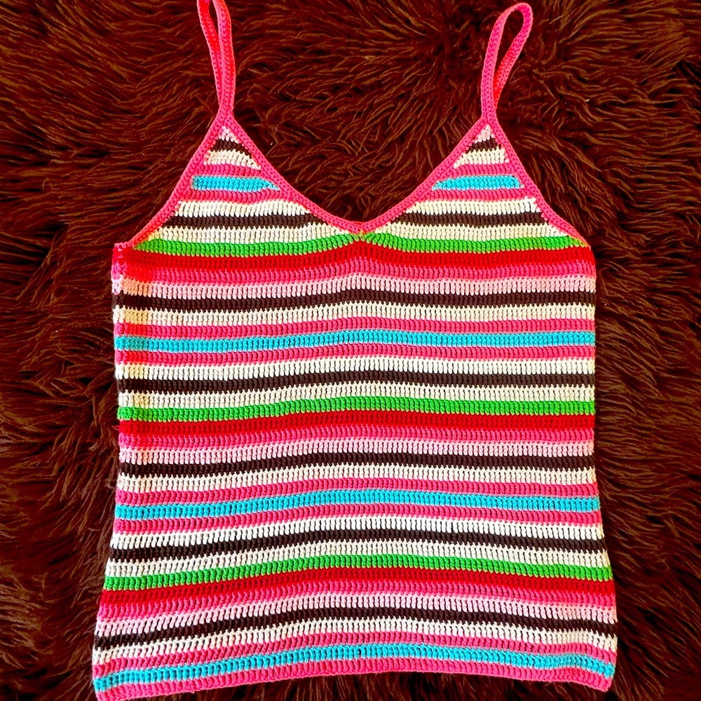 Tommy Hilfiger Pink and Green Striped Camisole